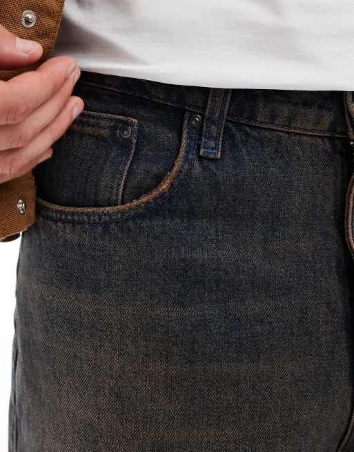 ASOS DESIGN baggy jeans with brown tint in dark wash blue