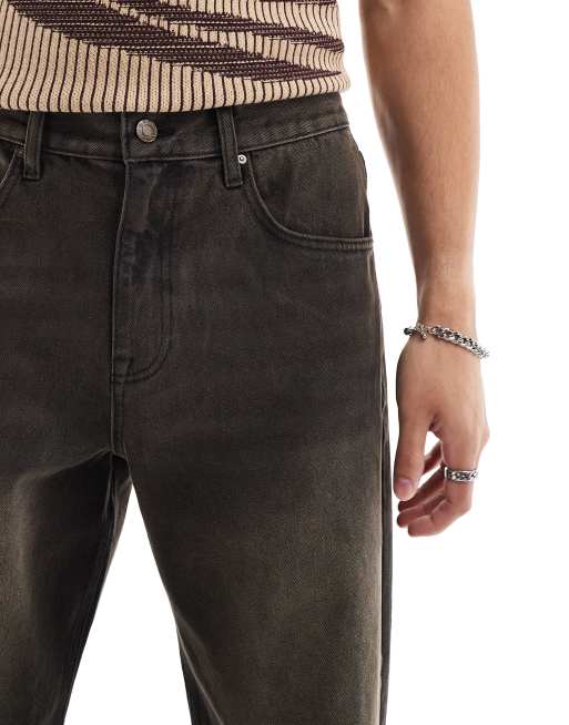 ASOS DESIGN baggy jeans with brown tint in washed black, 4 of 5