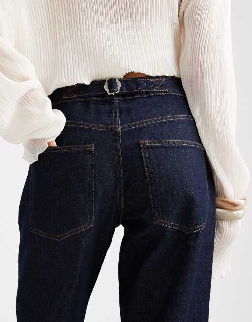 ASOS DESIGN baggy jeans with cinch back in raw denim wash