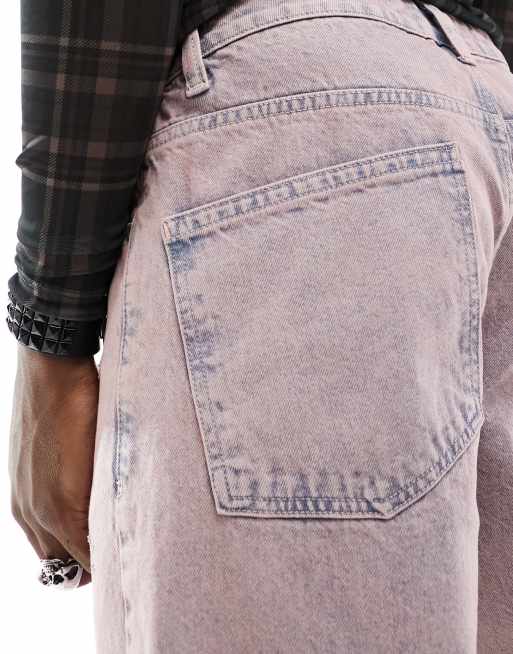 ASOS DESIGN baggy jeans with destressed details in pink acid wash, 3 of 4
