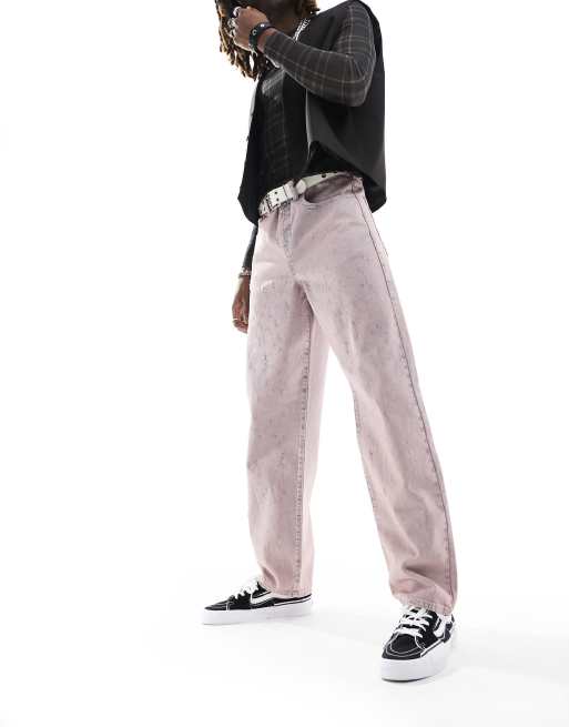 ASOS DESIGN baggy jeans with distressed details in pink acid wash, 2 of 4