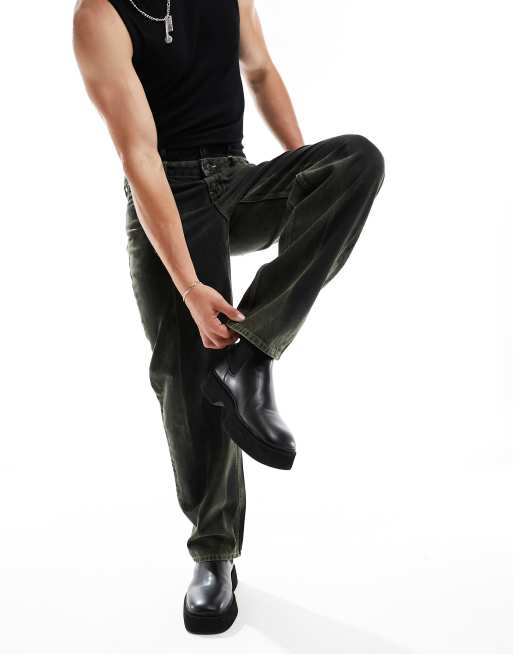 W A N T S Double Buttons Baggy Pants - Black on Garmentory