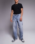 [ASOS DESIGN] ASOS DESIGN baggy jeans with drawcord in light wash blue with tint W38 L32 Light wash blue
