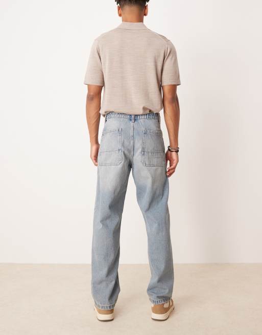 ASOS DESIGN baggy jeans with drawcord in light wash blue with tint, 2 of 5