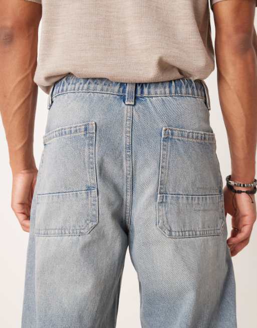 ASOS DESIGN baggy jeans with drawcord in light wash blue with tint, 5 of 5