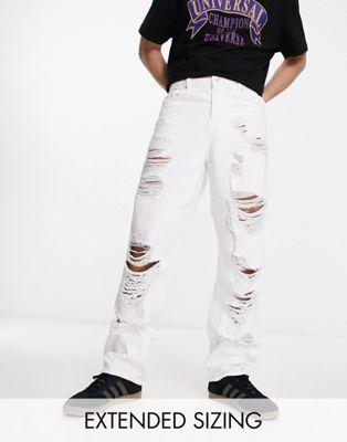 ASOS DESIGN baggy jeans with heavy rips in white