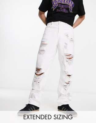 ASOS DESIGN baggy jeans with heavy rips in white - ASOS Price Checker