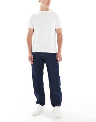 baggy jeans with mixed animal laser print in raw wash-Blue