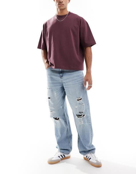 ASOS DESIGN baggy jeans with rips in light wash - view 1