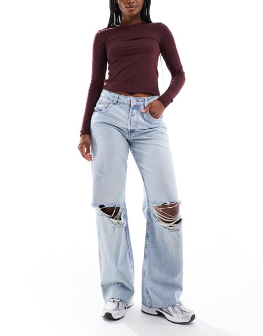 ASOS DESIGN baggy jeans with rips in vintage wash