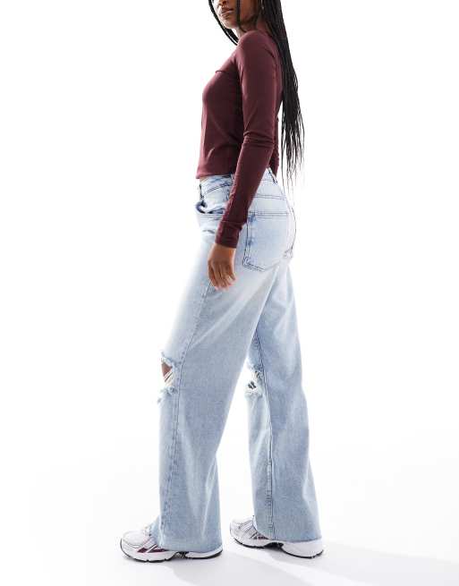 ASOS DESIGN baggy jeans with rips in vintage wash