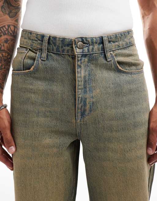 ASOS DESIGN baggy jeans with vintage brown tint in mid wash blue