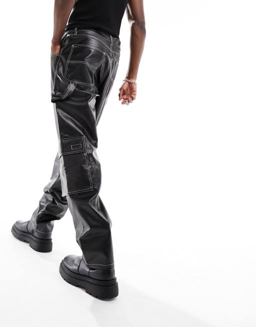 Experience Versatile Style with our Black Leather Cargo Pants