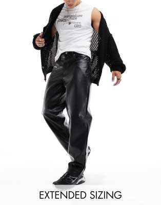 Asos Design Baggy Leather Look Pants In Black In Black