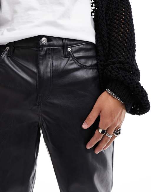 ASOS DESIGN baggy leather look pants in black