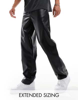 baggy leather look pants in black