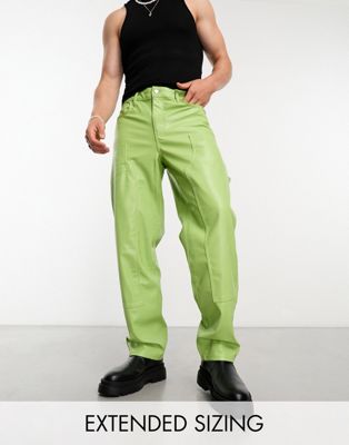 ASOS DESIGN baggy leather look pants in green with carpenter detail - ASOS Price Checker
