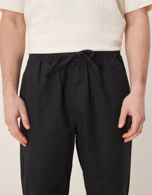 ASOS DESIGN baggy linen blend pants in black