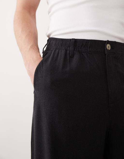 ASOS DESIGN baggy linen blend pants in black, 4 of 6