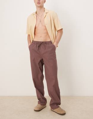 Asos Design Baggy Linen Blend Pants In Brown