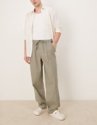 Asos Design Baggy Linen Blend Pants In Green