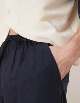 Asos Design Baggy Linen Blend Pants In Navy