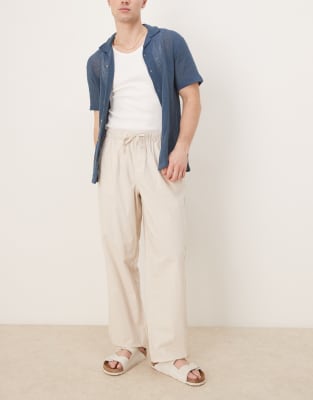 Asos Design Baggy Linen Blend Pants In Neutral