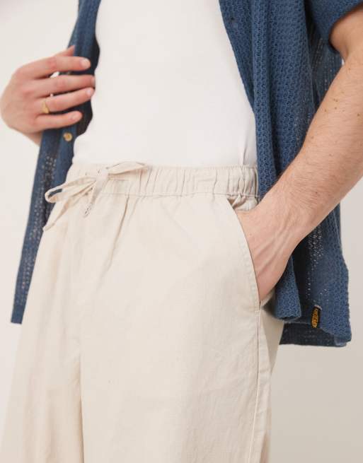 ASOS DESIGN baggy linen blend pants in stone