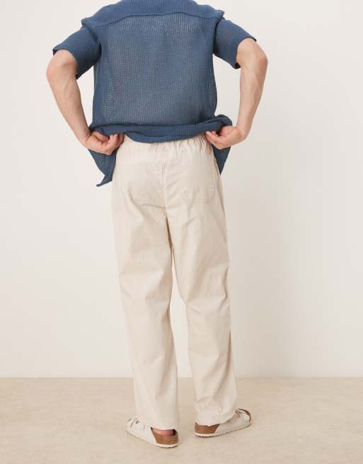 ASOS DESIGN baggy linen blend pants in stone