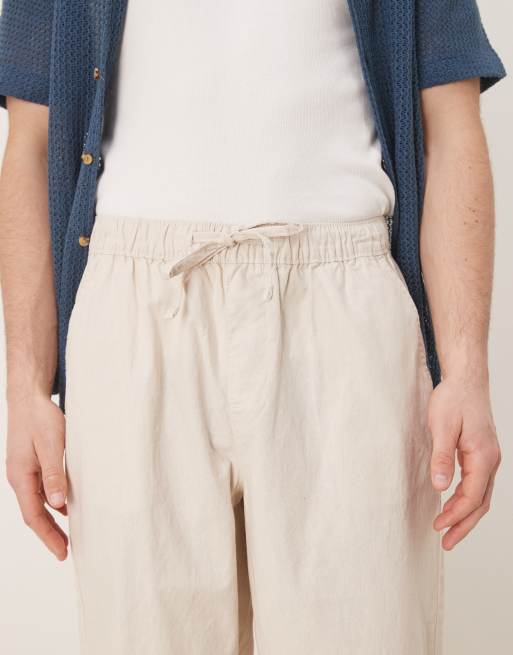 ASOS DESIGN baggy linen blend pants in stone
