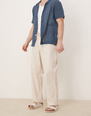 ASOS DESIGN baggy linen blend pants in stone