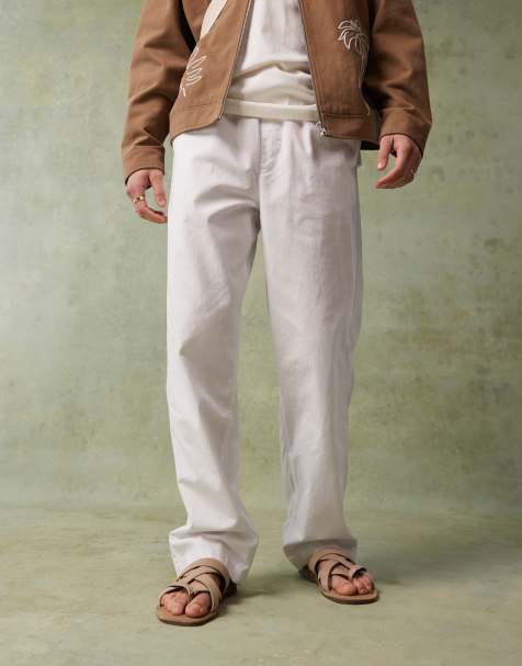 ASOS DESIGN baggy linen blend pants in white - view 1