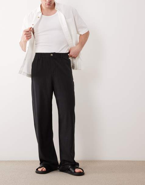 ASOS DESIGN baggy linen blend trousers in black - view 1