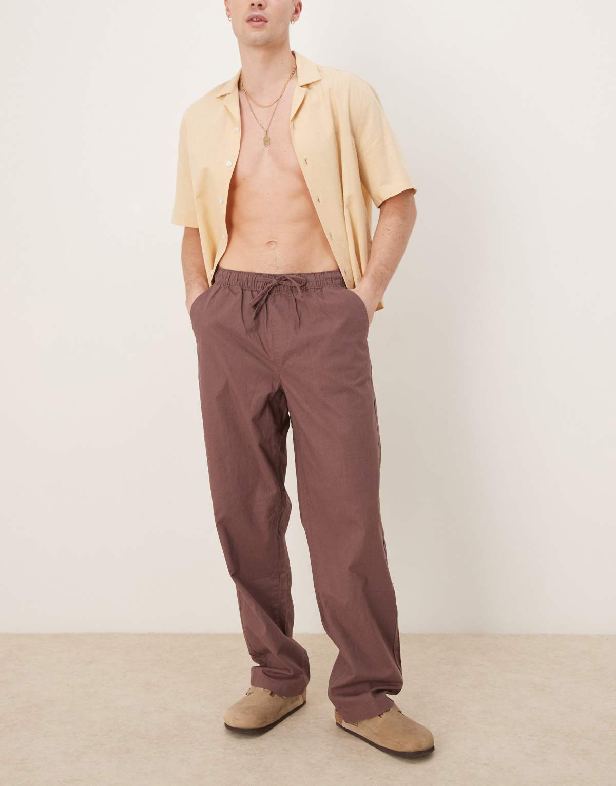 ASOS DESIGN baggy linen blend trousers in brown