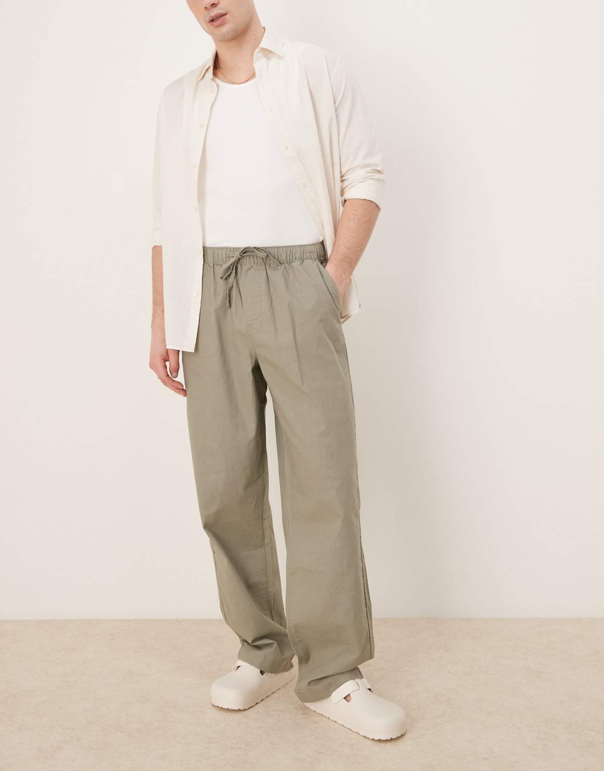ASOS DESIGN baggy linen blend trousers in khaki
