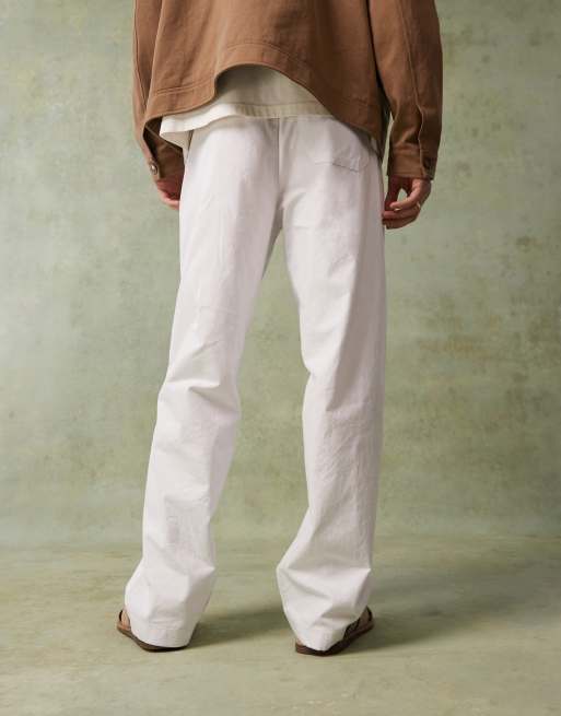 ASOS DESIGN baggy linen blend trousers in white, 4 of 5