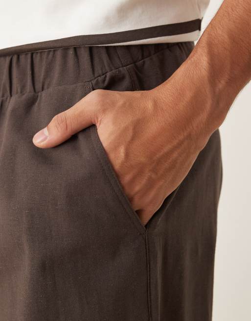 ASOS DESIGN baggy linen look pants in brown, 4 of 5
