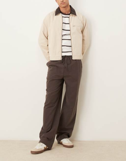 ASOS DESIGN baggy linen mix pants in brown