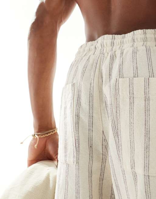 ASOS DESIGN baggy linen trouser in textured stripe with elasticated waist , 5 of 6