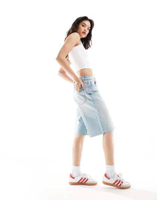 ASOS DESIGN baggy longline denim jorts in bleach wash