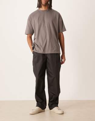 Asos Design Baggy Nylon Pants In Brown