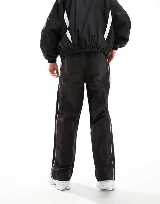 Piped Baggy Track Pants - Black