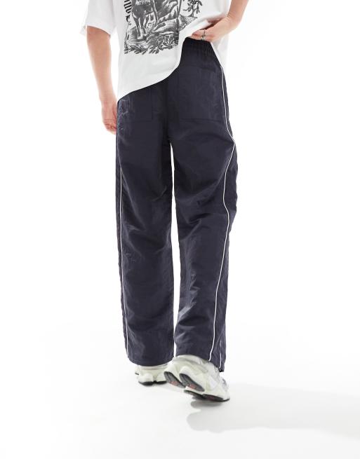 Piped Baggy Track Pants - Black