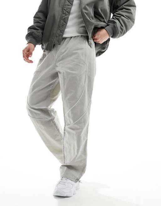 ASOS DESIGN tapered suit pants in stone stripe with jogger cuff