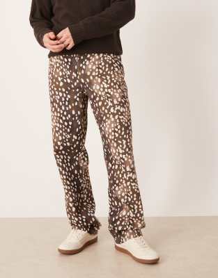 Asos Design Baggy Pants Deer Print In Multi