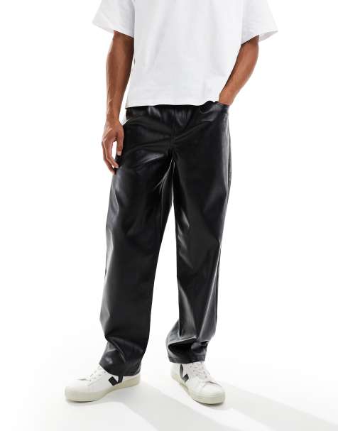 ASOS DESIGN baggy pants in black faux leather - view 1