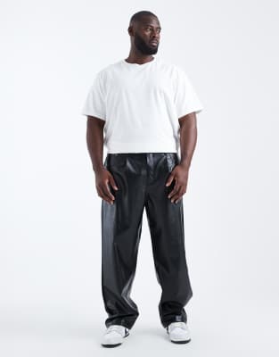 Asos Design Baggy Leather Look Pants In Black In Black