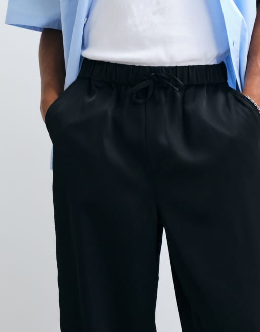 ASOS DESIGN baggy pants in black satin with drawcord, 2 of 5