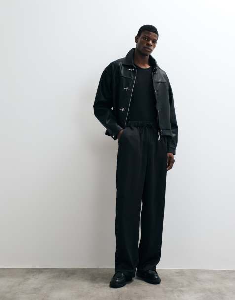 ASOS DESIGN baggy pants in black satin with drawstring - view 1