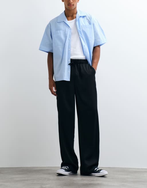 ASOS DESIGN baggy pants in black satin with drawstring, 4 of 5